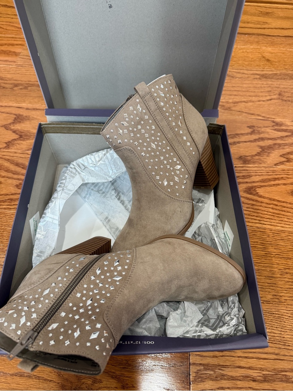 Jennifer Lopez Taupe Studded Suede Ankle Booties